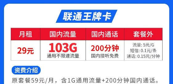 流量最多最便宜的是什么套餐？聯(lián)通王牌卡29元103G|聯(lián)通春風(fēng)卡、秋雨卡|低月租大流量套餐