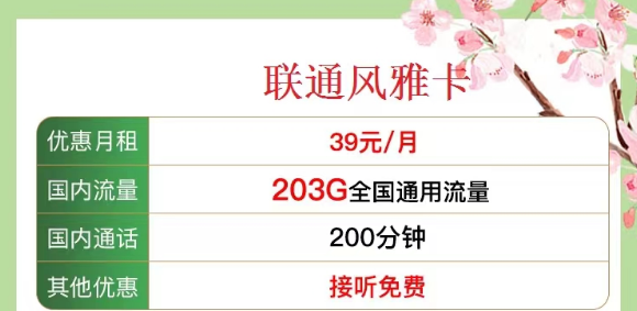 有沒有既有流量又有語言的 聯(lián)通流量卡？優(yōu)享套餐39元風(fēng)雅卡、33元金兔卡|203G/103G純通用流量|100/200分鐘
