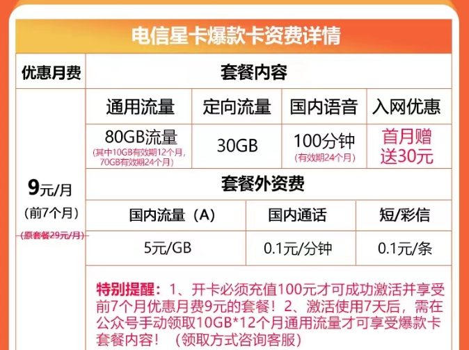 電信星卡升級版優(yōu)惠套餐|電信星卡爆款卡、星卡大?？▅添加流量+語言|首月免費