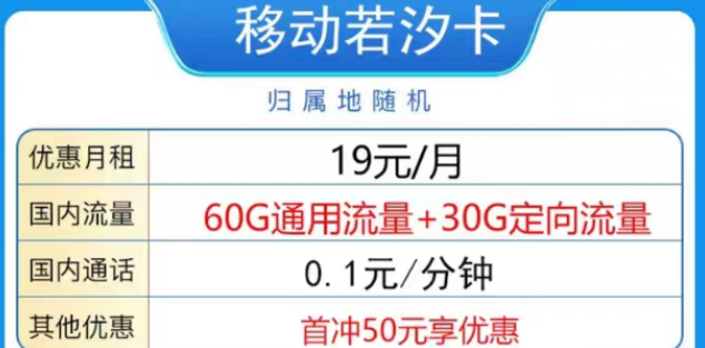 2023年好用又劃算的19元移動流量卡|移動若汐卡19元90G、飛豬卡19元80G|首免