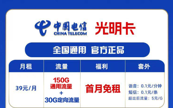 電信流量卡測評—電信光明卡180G流量、長期套餐